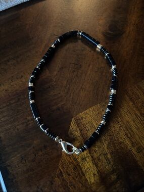 Black onyx and gold Beaded Necklace - you can wear a pendant too.